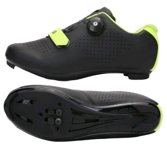 11.5 Mens Speed Microtex Unisex Cycling Bike Shoes Black Green Size 45 Eur - Picture 8 of 9